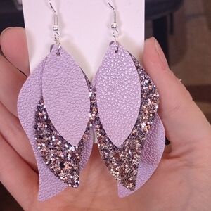 5/20 Elegant Lavender Leather Leaf Earrings